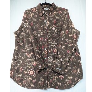 Mainstreet Blues Brown‎ Floral Paisley Button Down Shirt Mens Large Long Sleeve